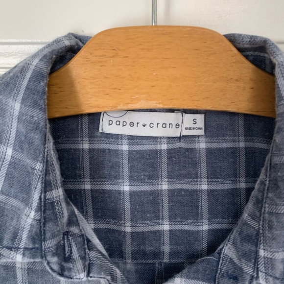 ❤️Paper Crane Plaid Destroyed Flannel S/M Blue - Picture 3 of 8